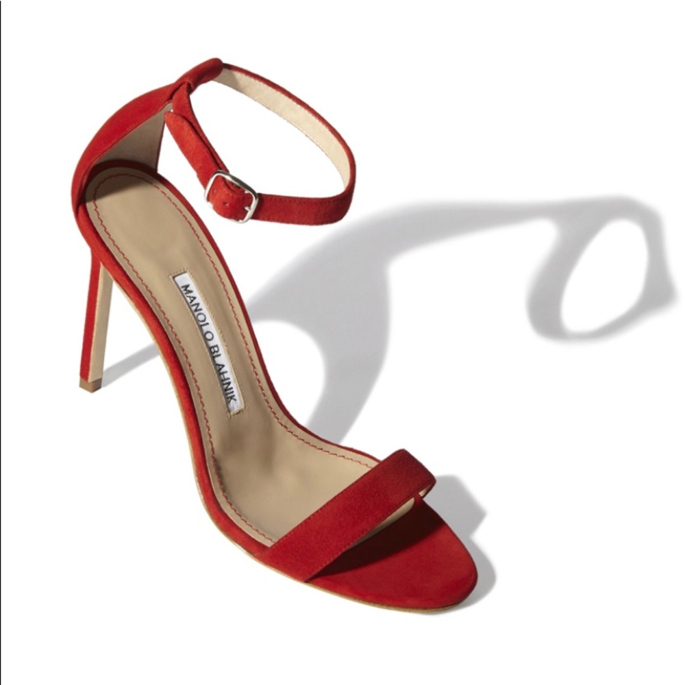 Manolo Blahnik Red Suede Ankle Strap Sandals 42/12